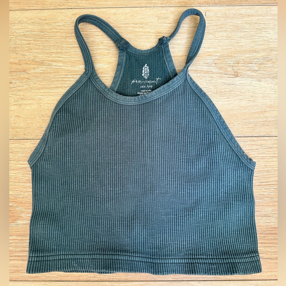 Free People FP Movement Happiness Runs Long Crop Tank in Washed Seamoss Green